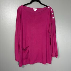 J Jill Women's Pink Minimalist Lagenlook Button Accent Top - Size Large - Pocket